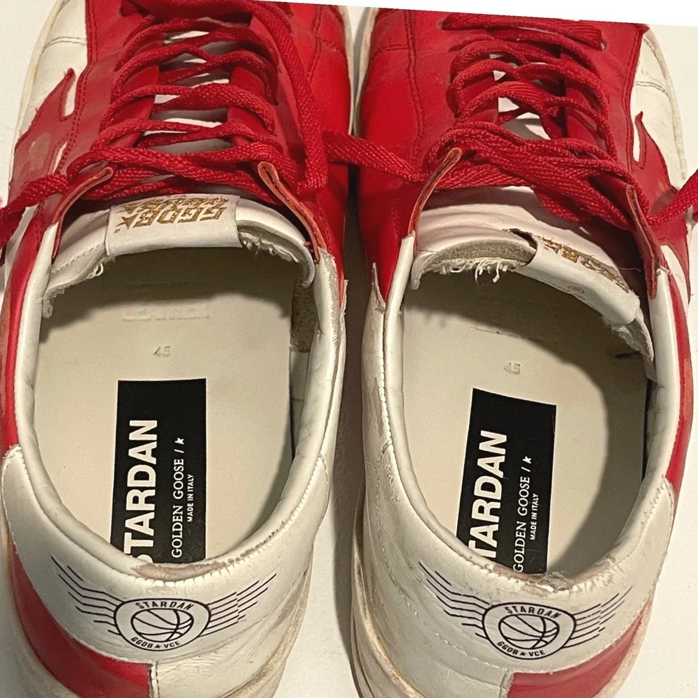 Golden Goose Stardan Sneakers Mens Size 12 Red White Luxury Distressed Low Top